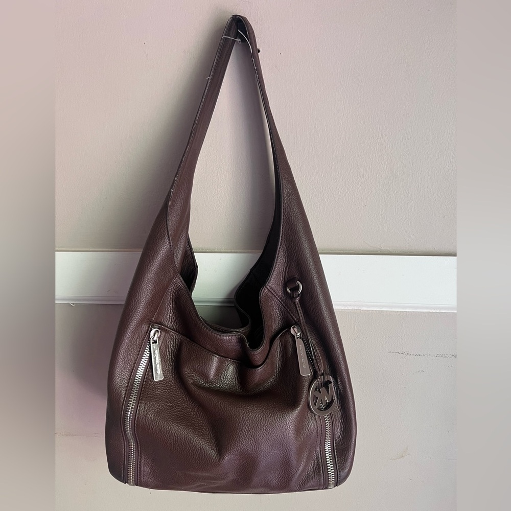 Michael Kors Dark Brown Pebbled Leather Shoulder Hobo